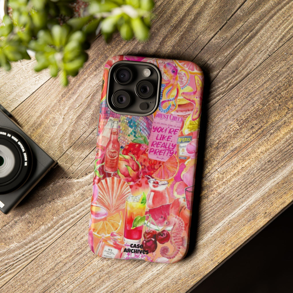 Phone Case — Pink Tropical Collage "You're Like, Really Pretty"