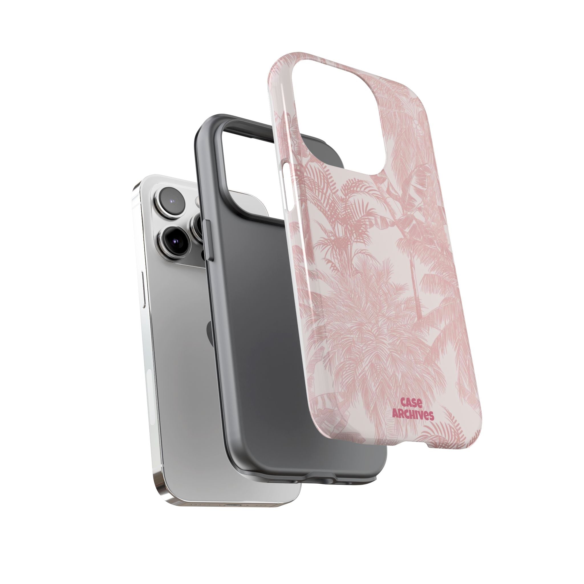 Pink Tropical Palm Tough Phone Case — Protective Floral iPhone Cover
