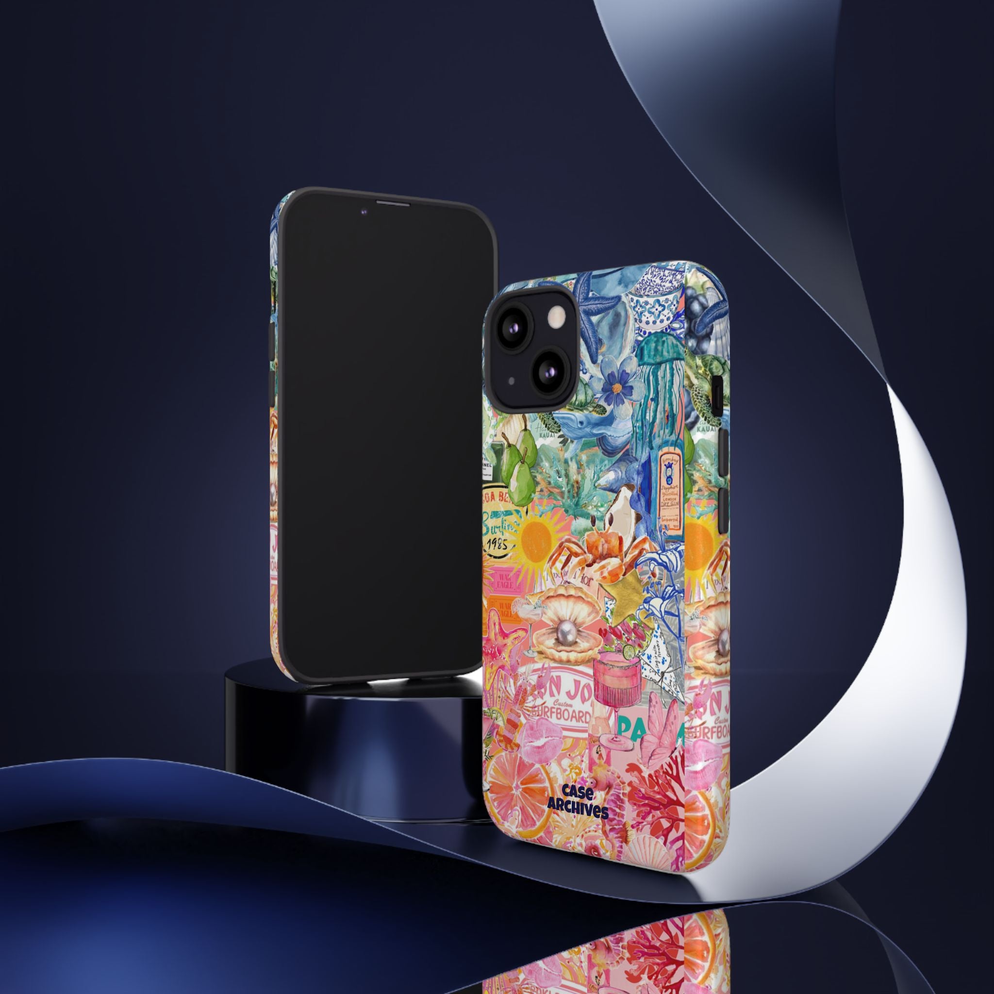 Colorful Collage Phone Case — Tropical Surf & Coastal Icons