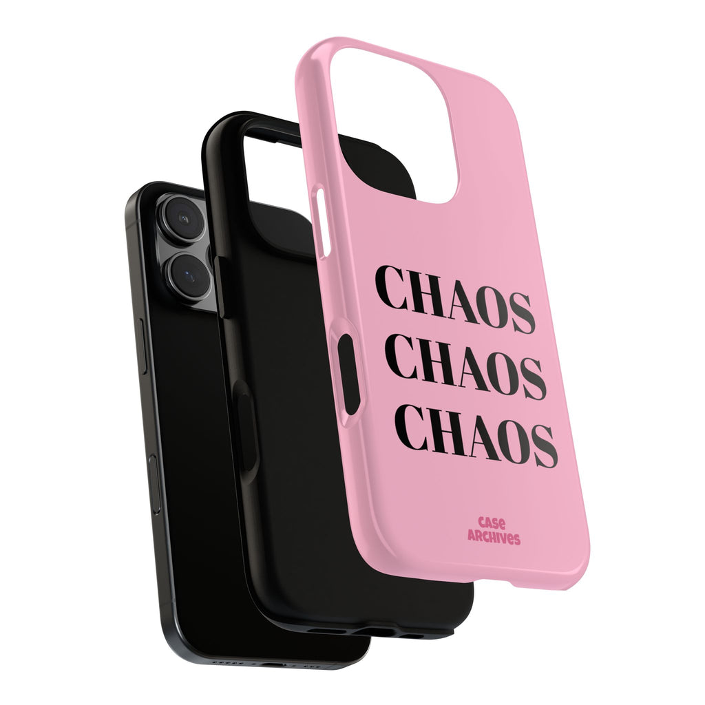 Pink "CHAOS" Phone Case — Bold Text Protective iPhone Cover