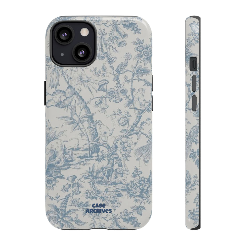 Toile Floral Tough Phone Case — Blue Vintage Botanical iPhone Protection