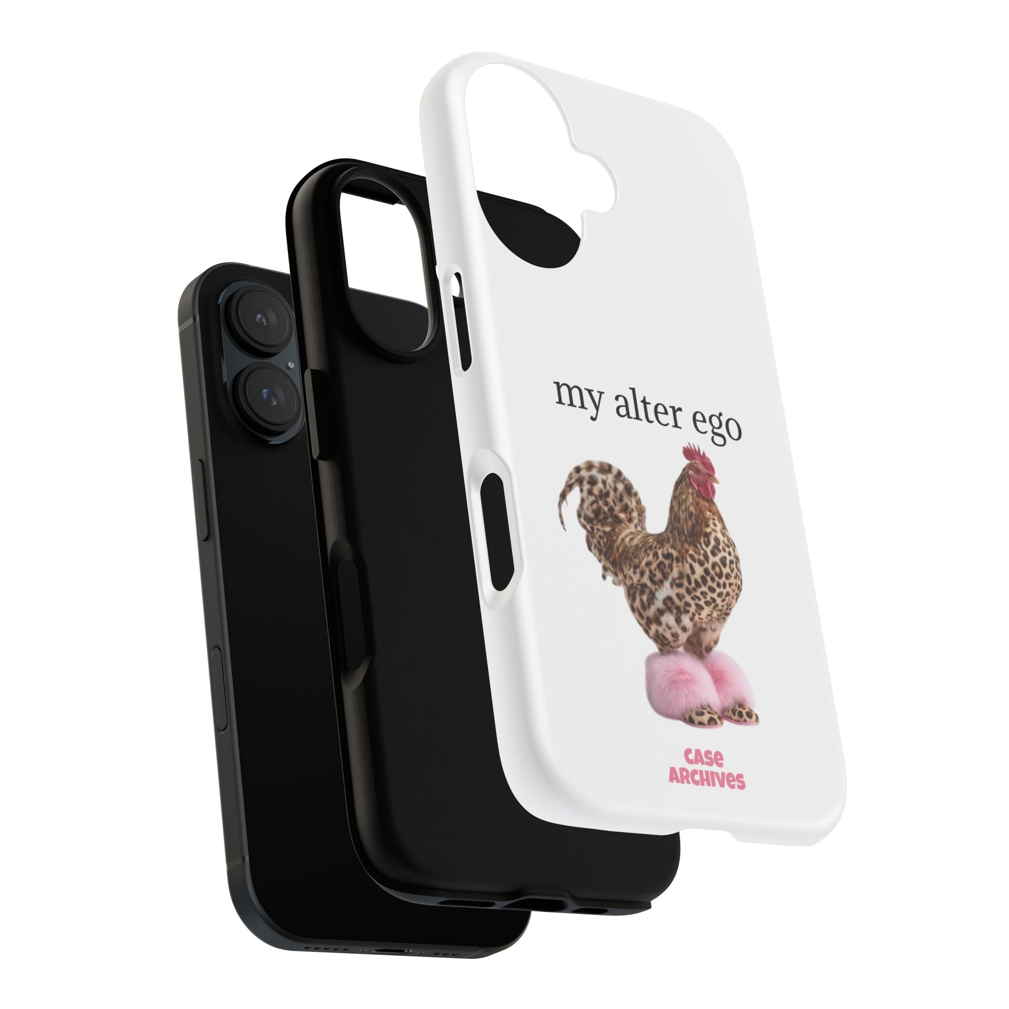Chicken with style  'My Alter Ego' Tough Phone Case — Funny Leopard Print Rooster on Pink Slippers