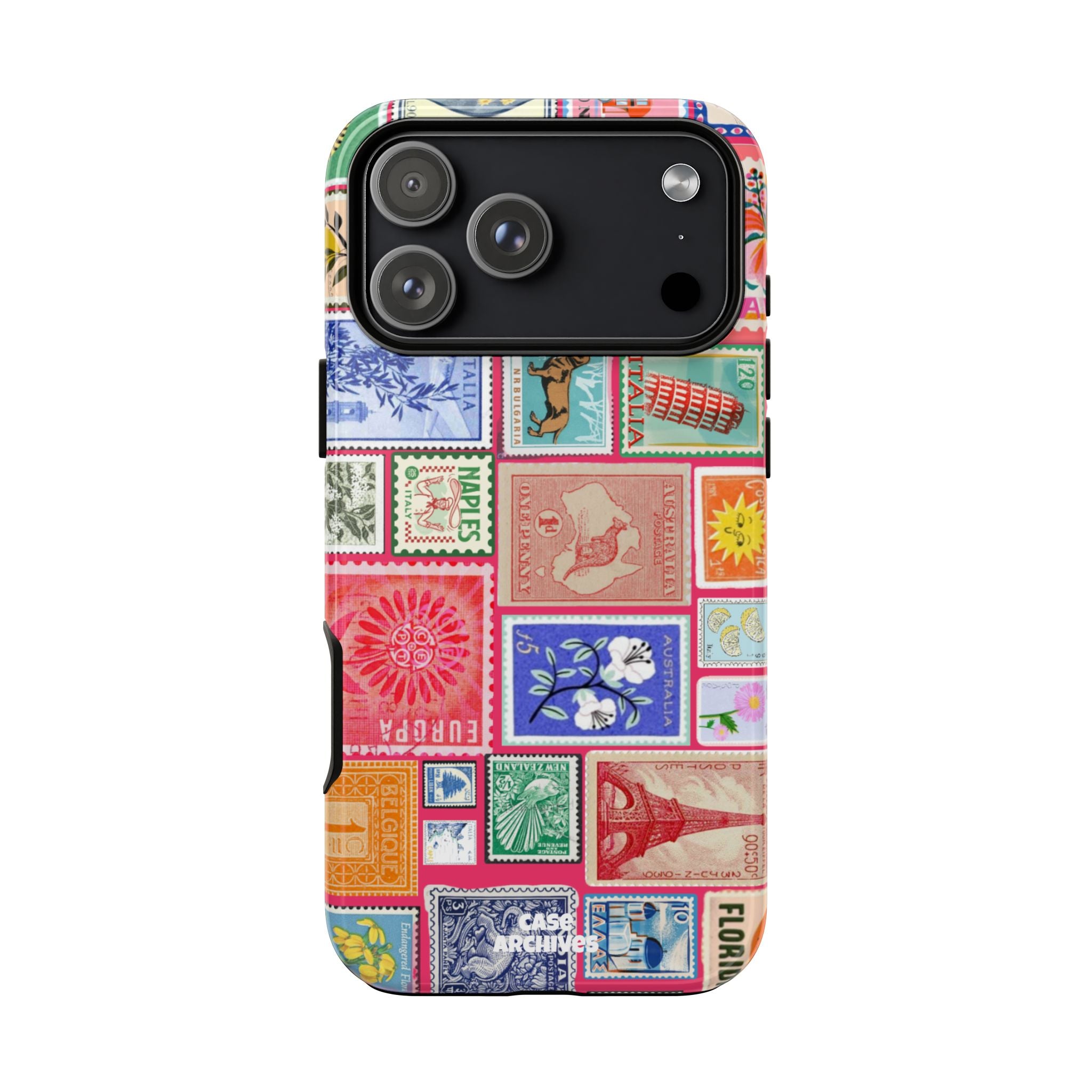 Vintage Stamp Collage Phone Case — Colorful Retro Postage Design