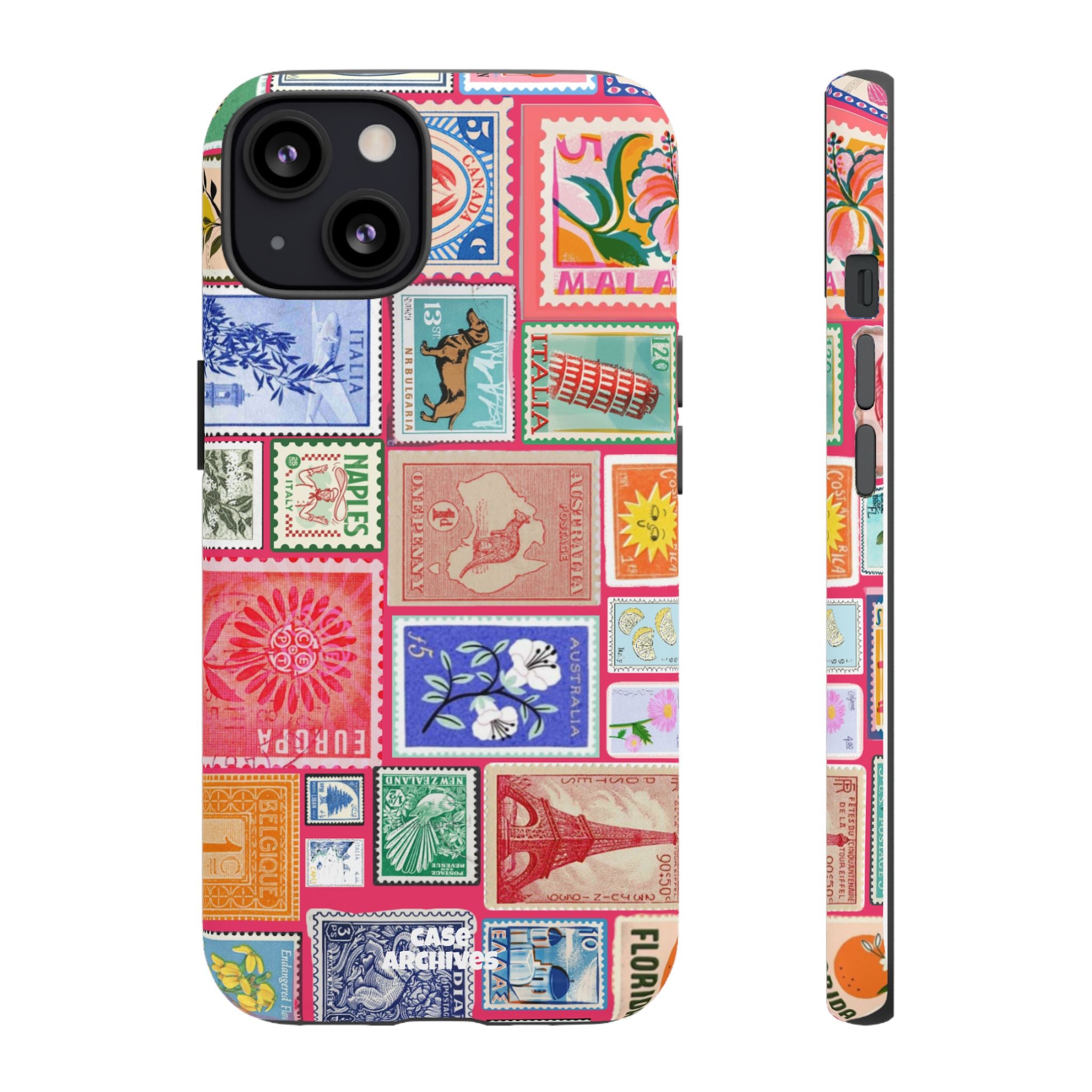 Vintage Stamp Collage Phone Case — Colorful Retro Postage Design