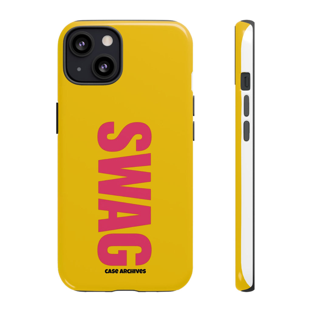 SWAG bold vertical text Phone Case | yellow pink typography