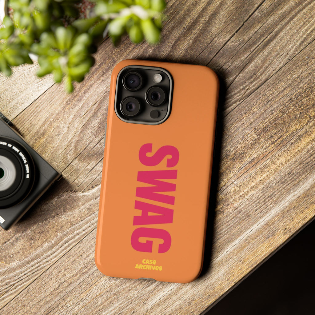 SWAG vertical text Tough Case | orange phone case, bold typography