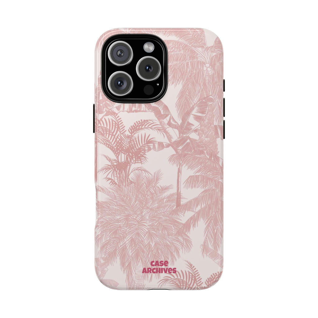 Pink Tropical Palm Tough Phone Case — Protective Floral iPhone Cover