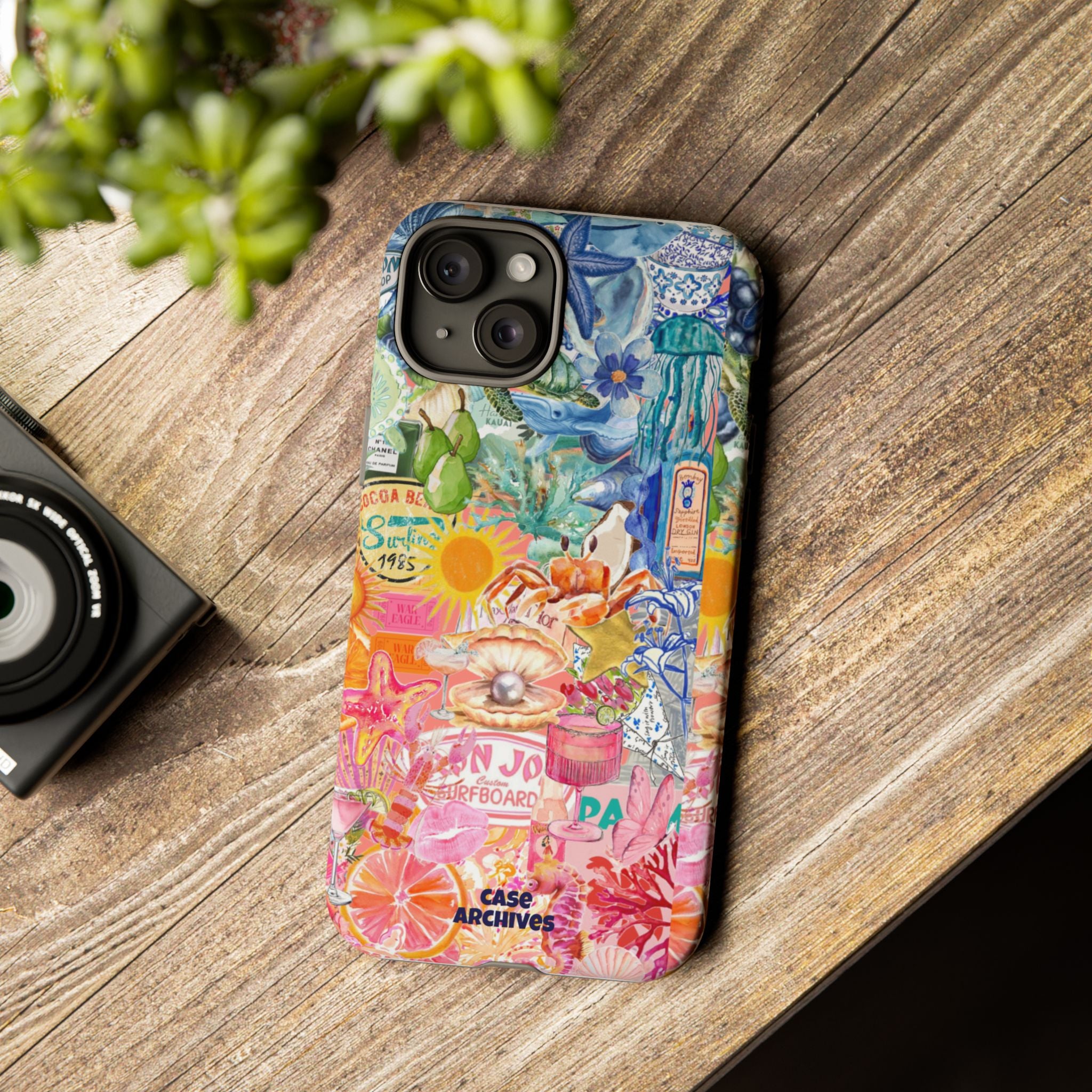 Colorful Collage Phone Case — Tropical Surf & Coastal Icons