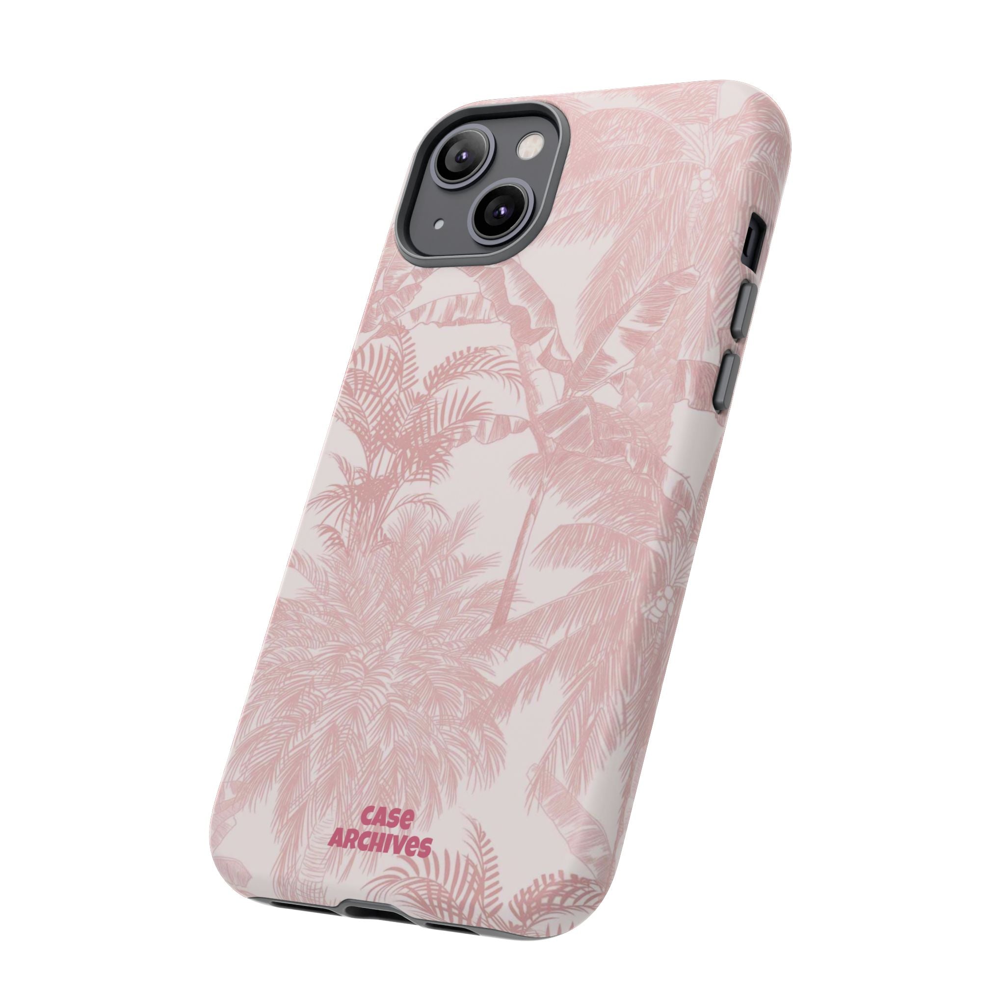 Pink Tropical Palm Tough Phone Case — Protective Floral iPhone Cover