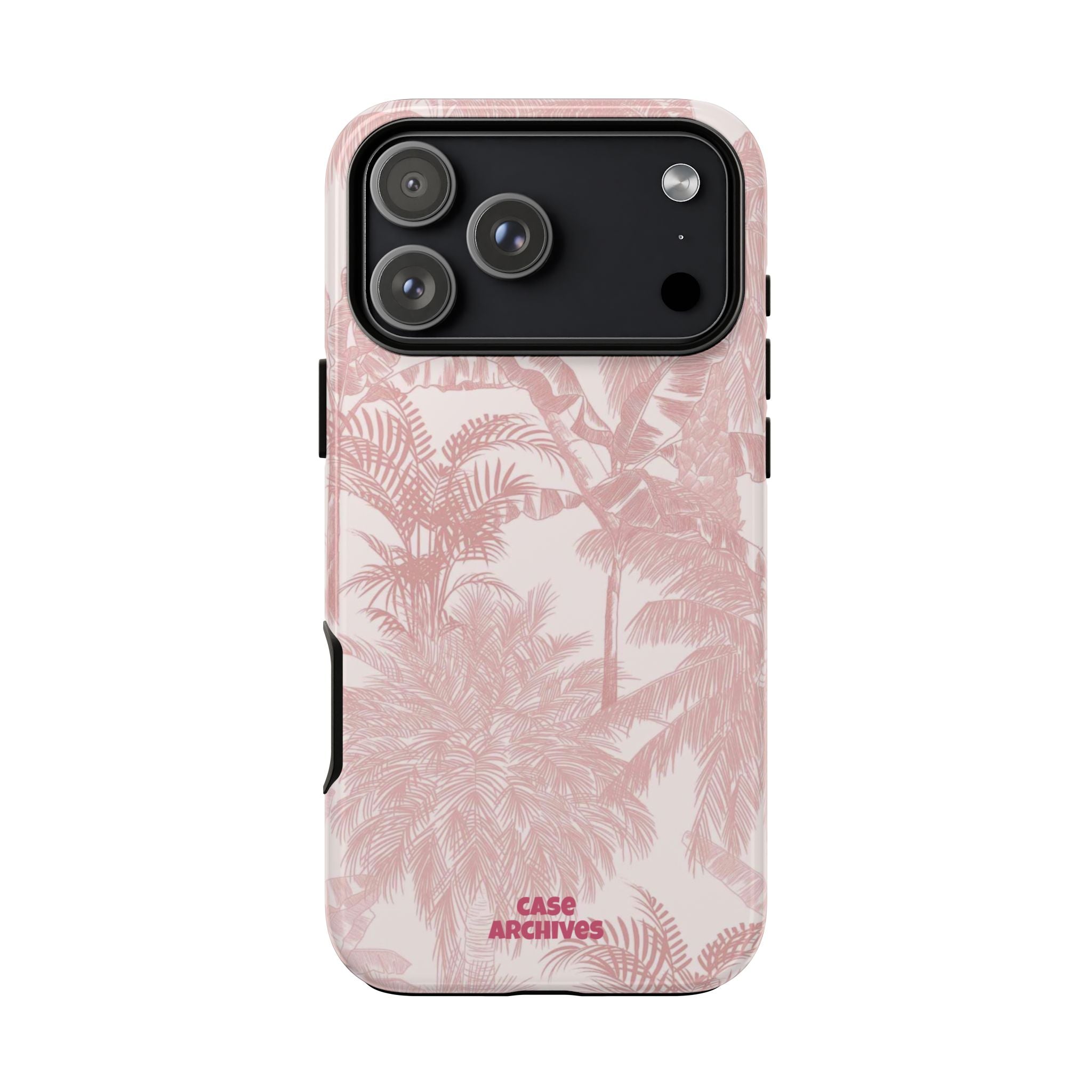 Pink Tropical Palm Tough Phone Case — Protective Floral iPhone Cover