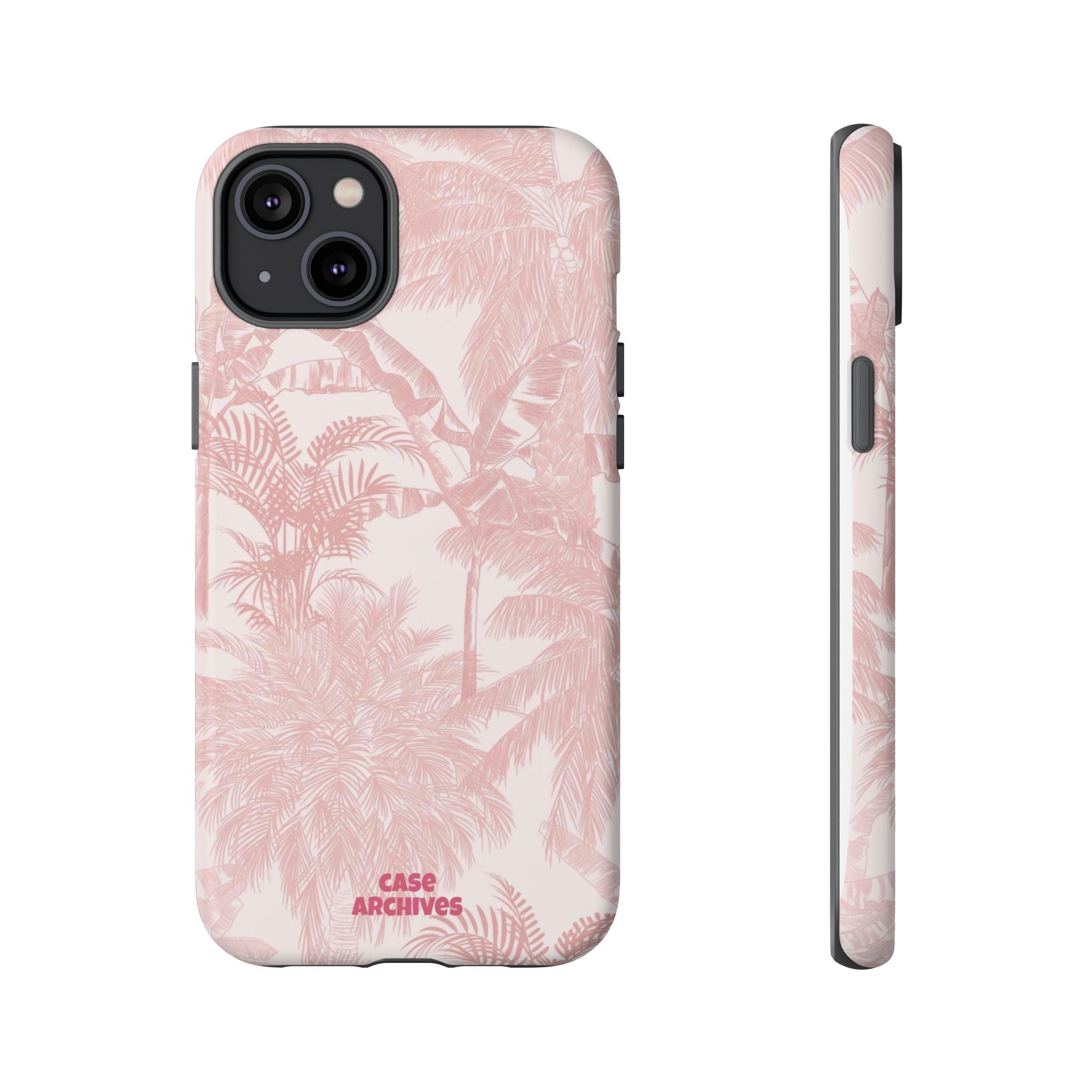 Pink Tropical Palm Tough Phone Case — Protective Floral iPhone Cover