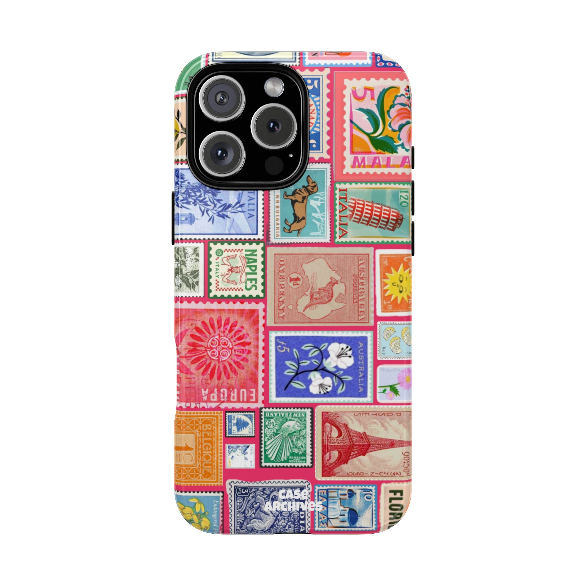 Vintage Stamp Collage Phone Case — Colorful Retro Postage Design