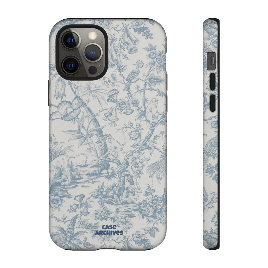 Toile Floral Tough Phone Case — Blue Vintage Botanical iPhone Protection