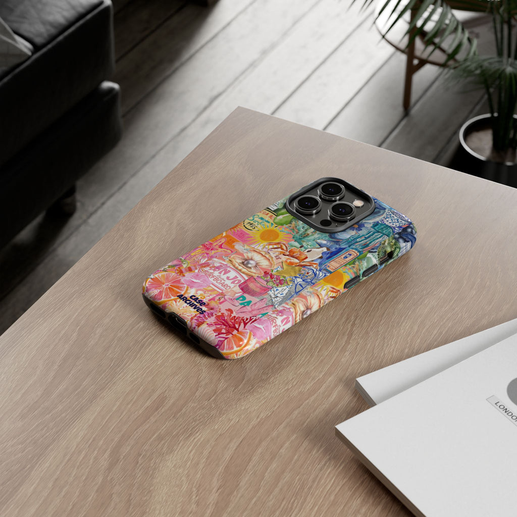 Colorful Collage Phone Case — Tropical Surf & Coastal Icons