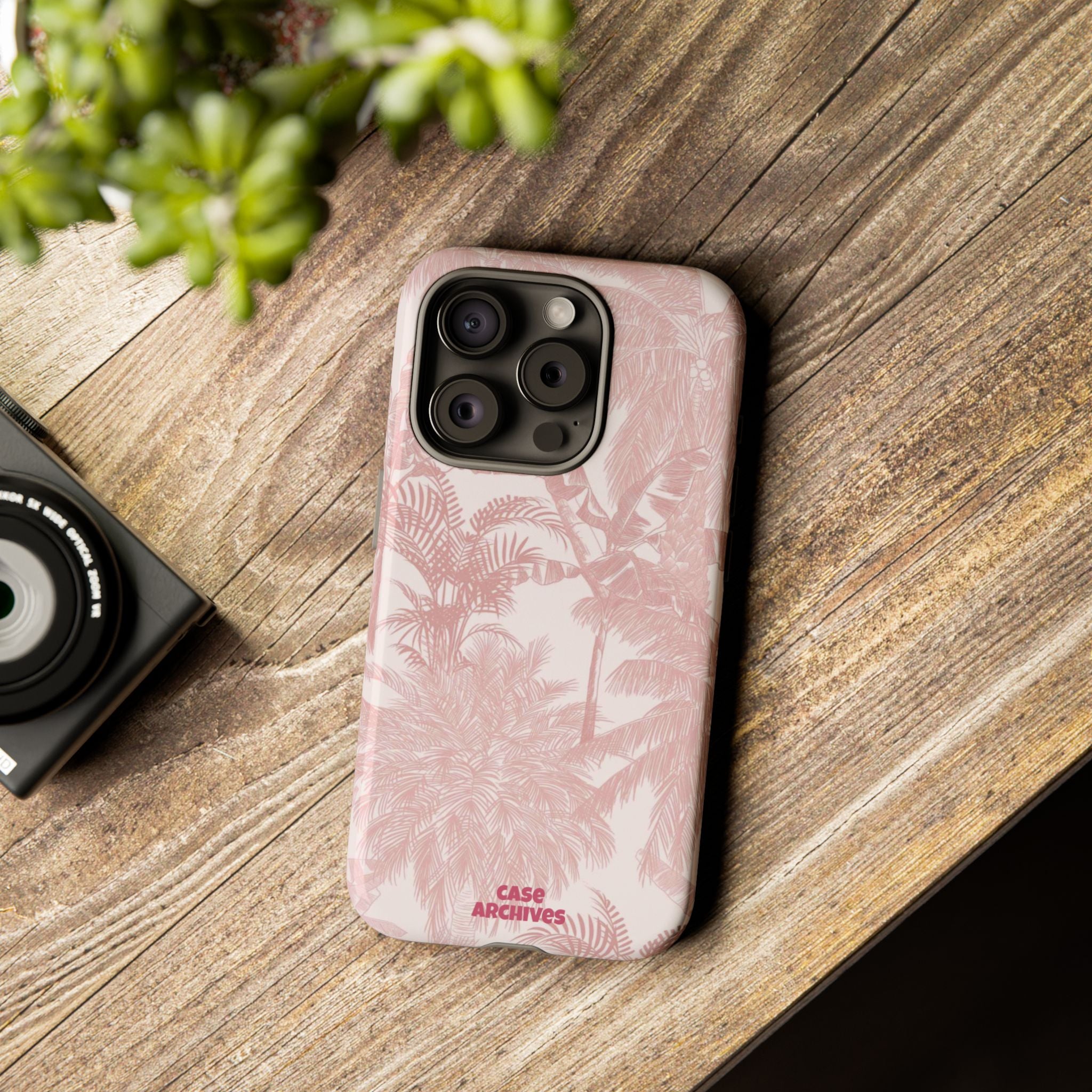 Pink Tropical Palm Tough Phone Case — Protective Floral iPhone Cover