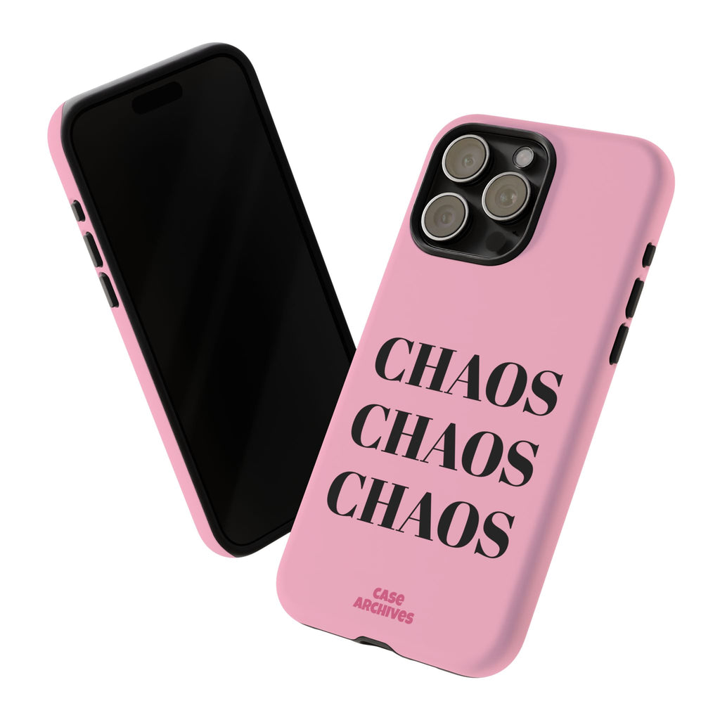 Pink "CHAOS" Phone Case — Bold Text Protective iPhone Cover