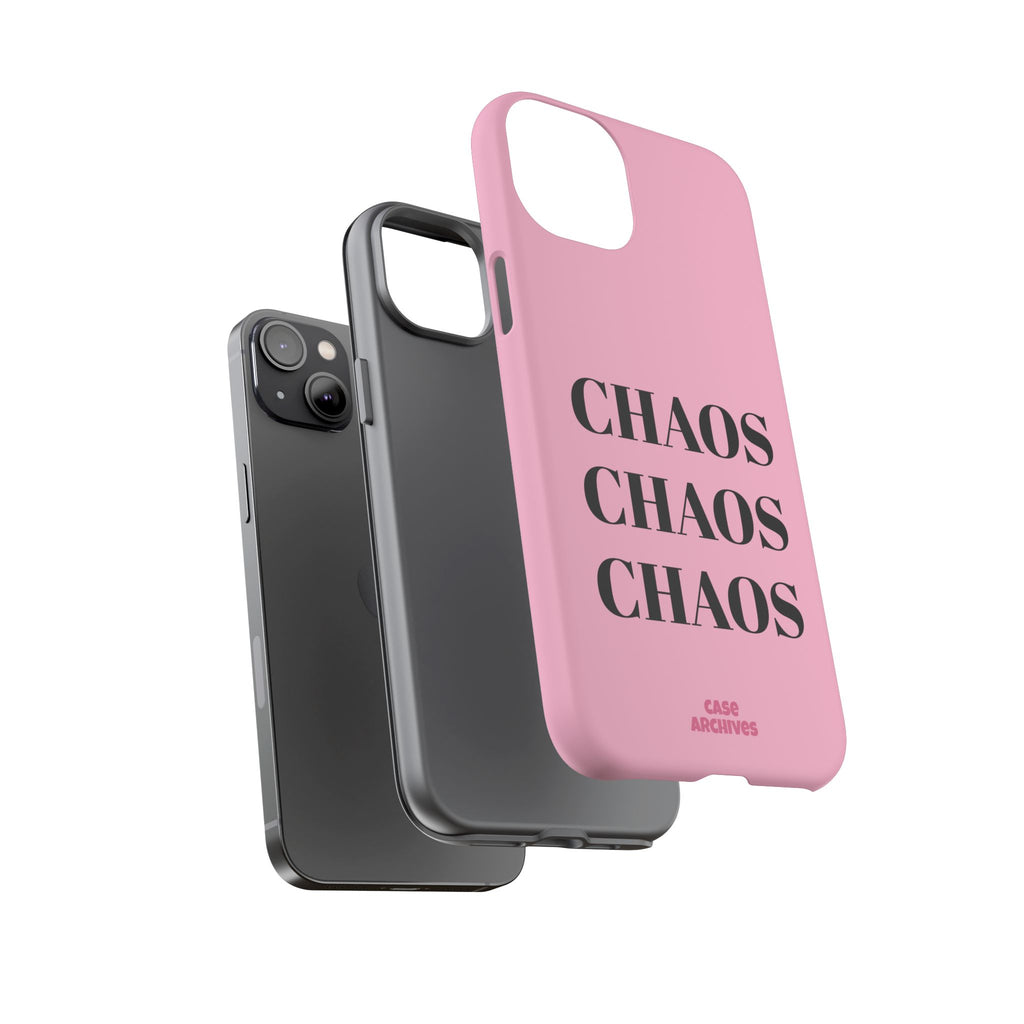 Pink "CHAOS" Phone Case — Bold Text Protective iPhone Cover