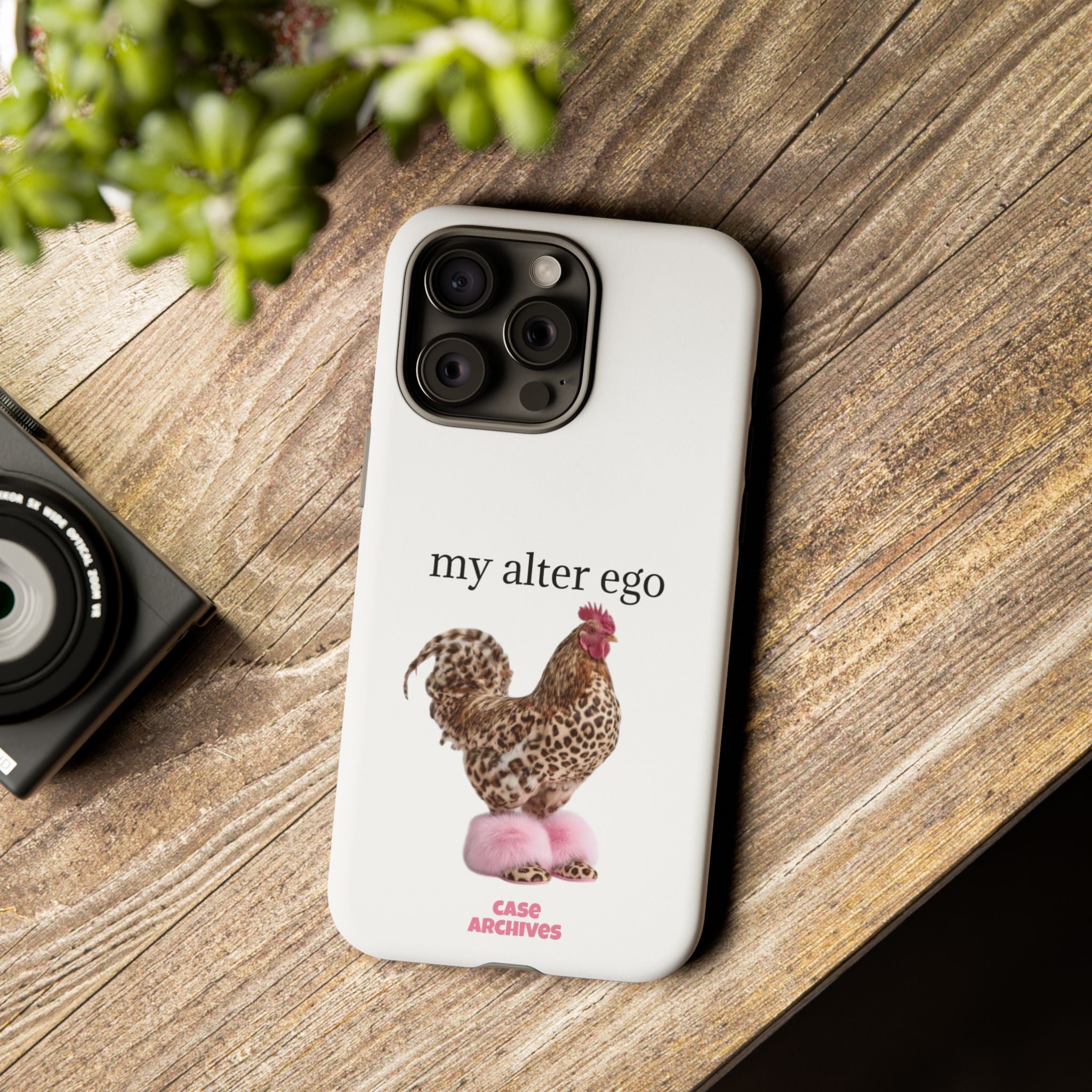 Chicken with style  'My Alter Ego' Tough Phone Case — Funny Leopard Print Rooster on Pink Slippers