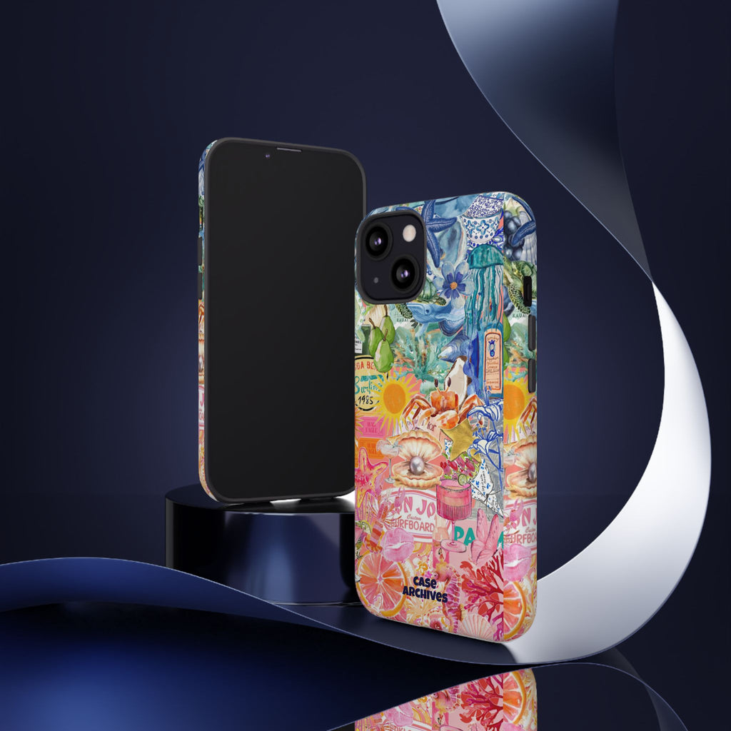 Colorful Collage Phone Case — Tropical Surf & Coastal Icons