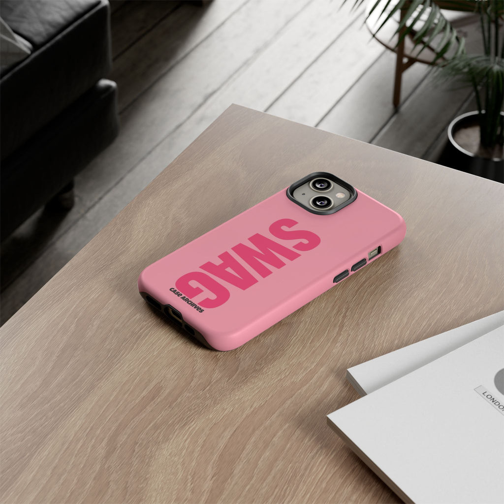 SWAG phone case | Pink protective tough case, bold vertical text