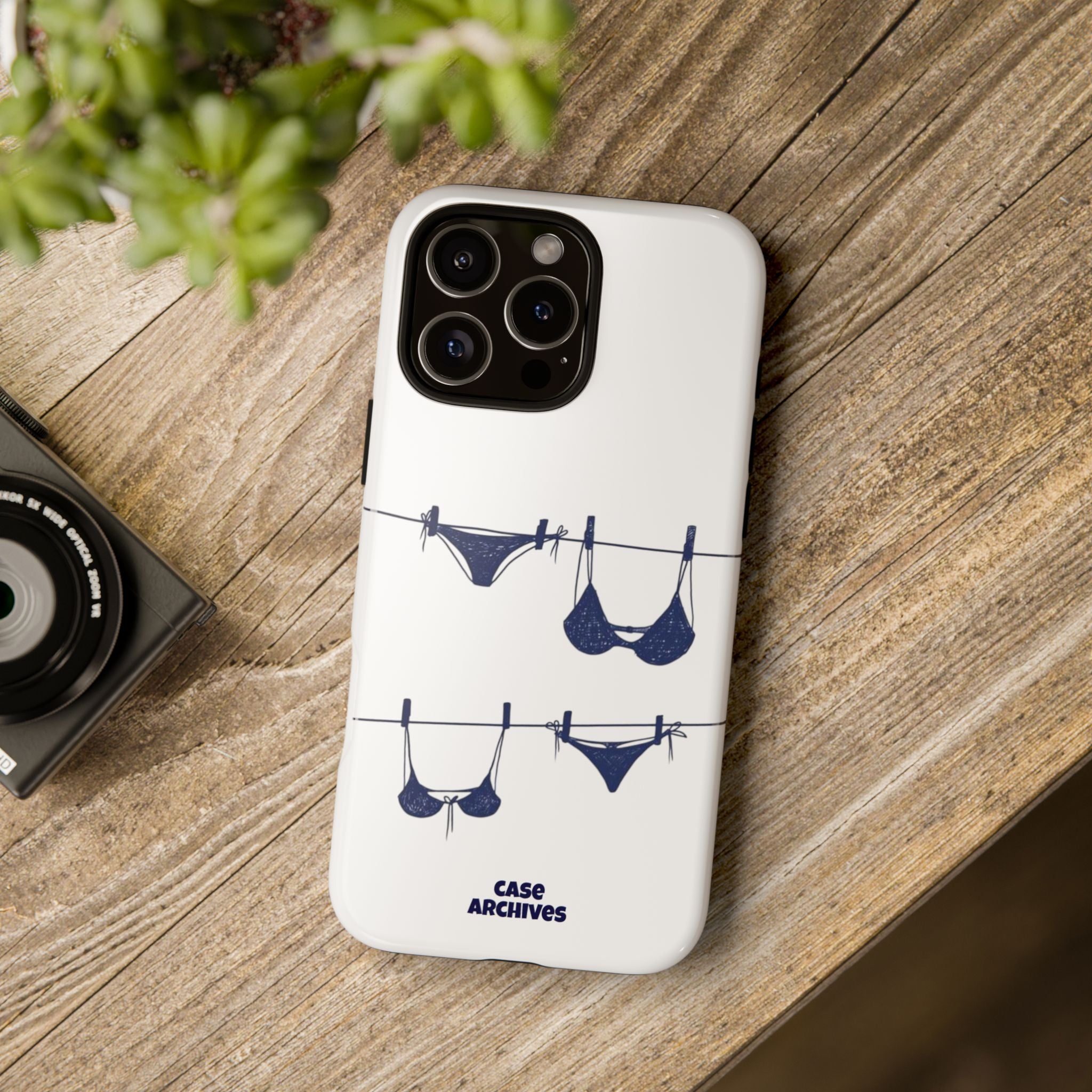Phone Case — Blue swimsuit Clothesline Illustration Protective Cover