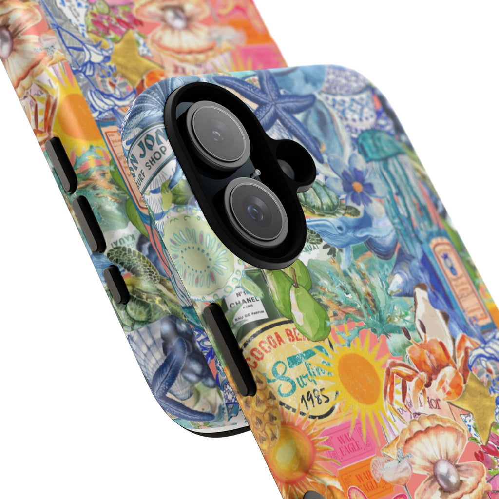 Colorful Collage Phone Case — Tropical Surf & Coastal Icons