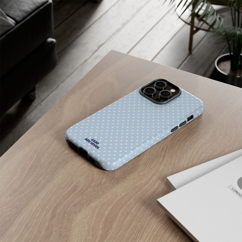 Pastel Blue Polka Dot Tough Phone Case — Protective iPhone Cover