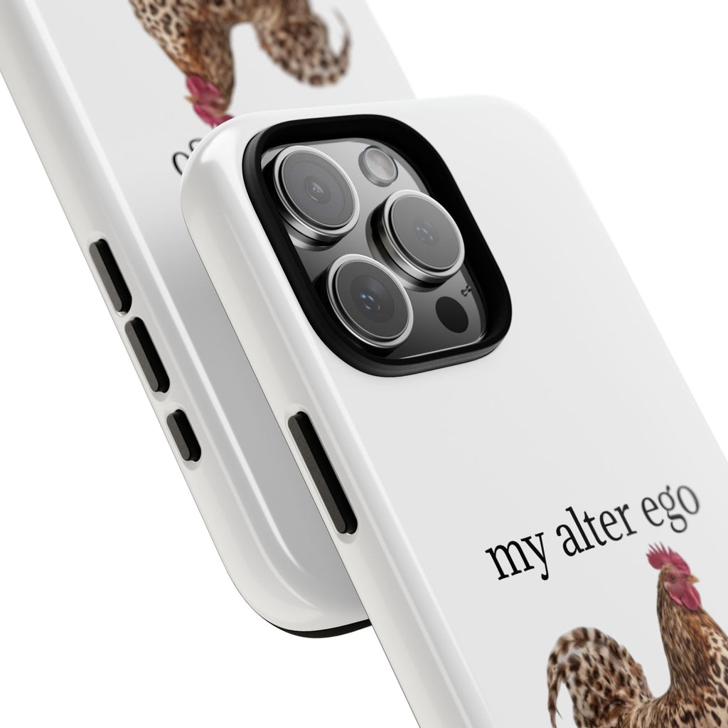 Chicken with style  'My Alter Ego' Tough Phone Case — Funny Leopard Print Rooster on Pink Slippers