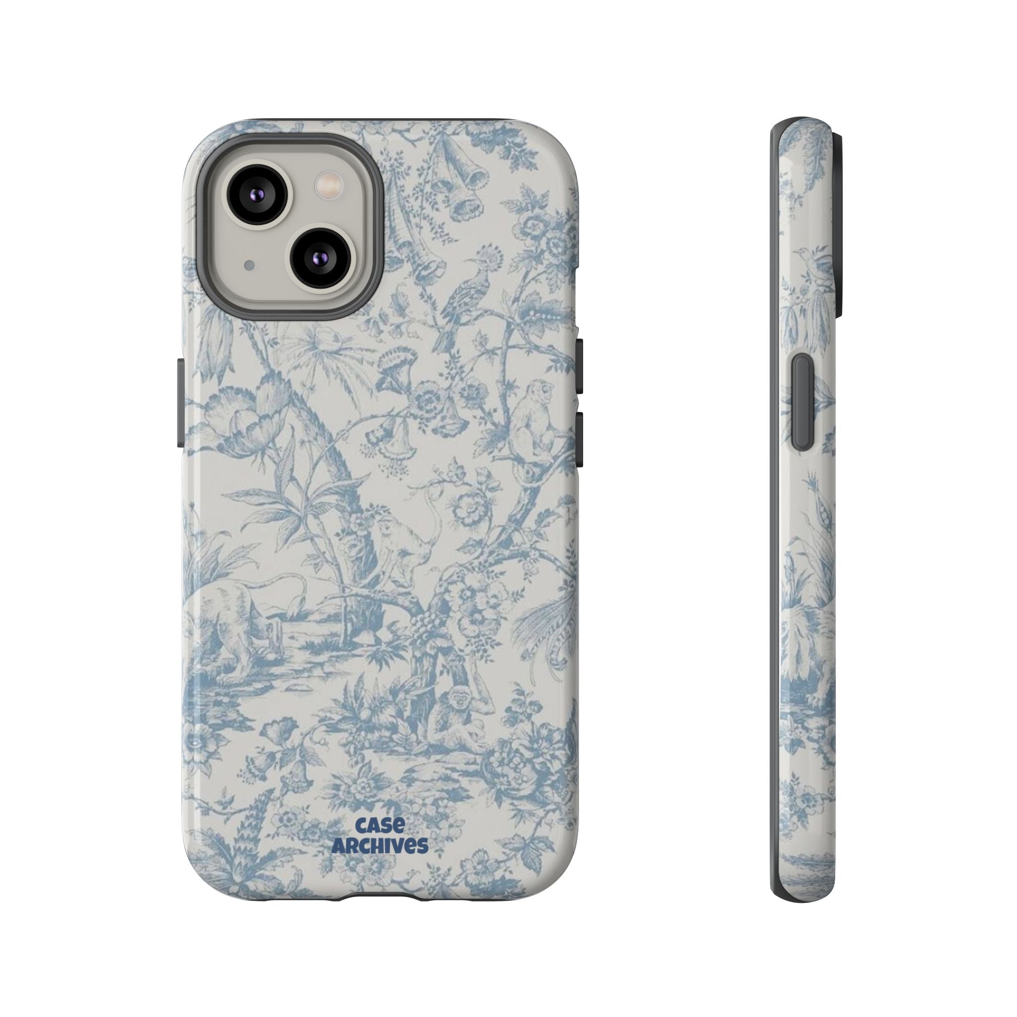 Toile Floral Tough Phone Case — Blue Vintage Botanical iPhone Protection
