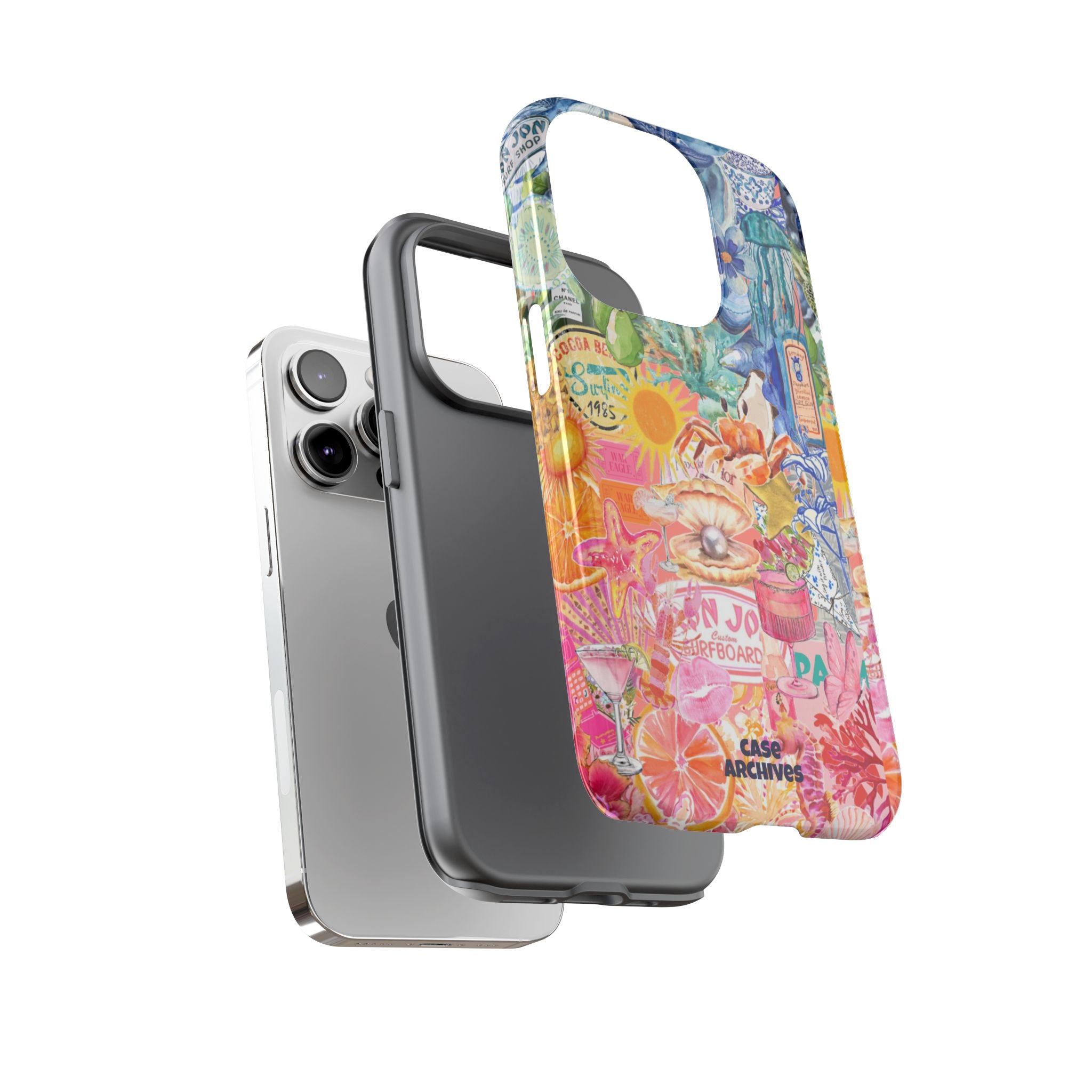 Colorful Collage Phone Case — Tropical Surf & Coastal Icons
