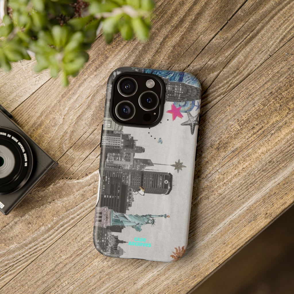 City Skyline Tough Phone Case – Statue of Liberty Urban Art Protective Cover