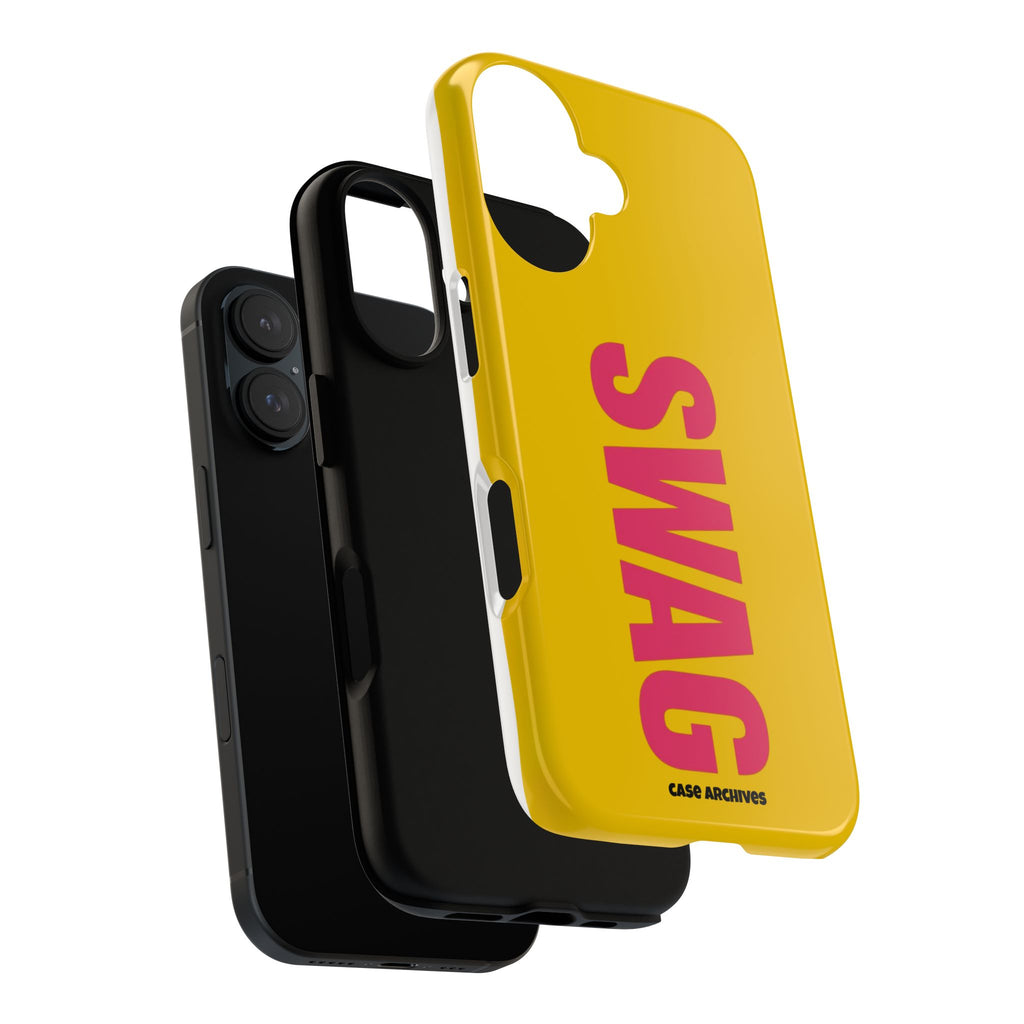 SWAG bold vertical text Phone Case | yellow pink typography