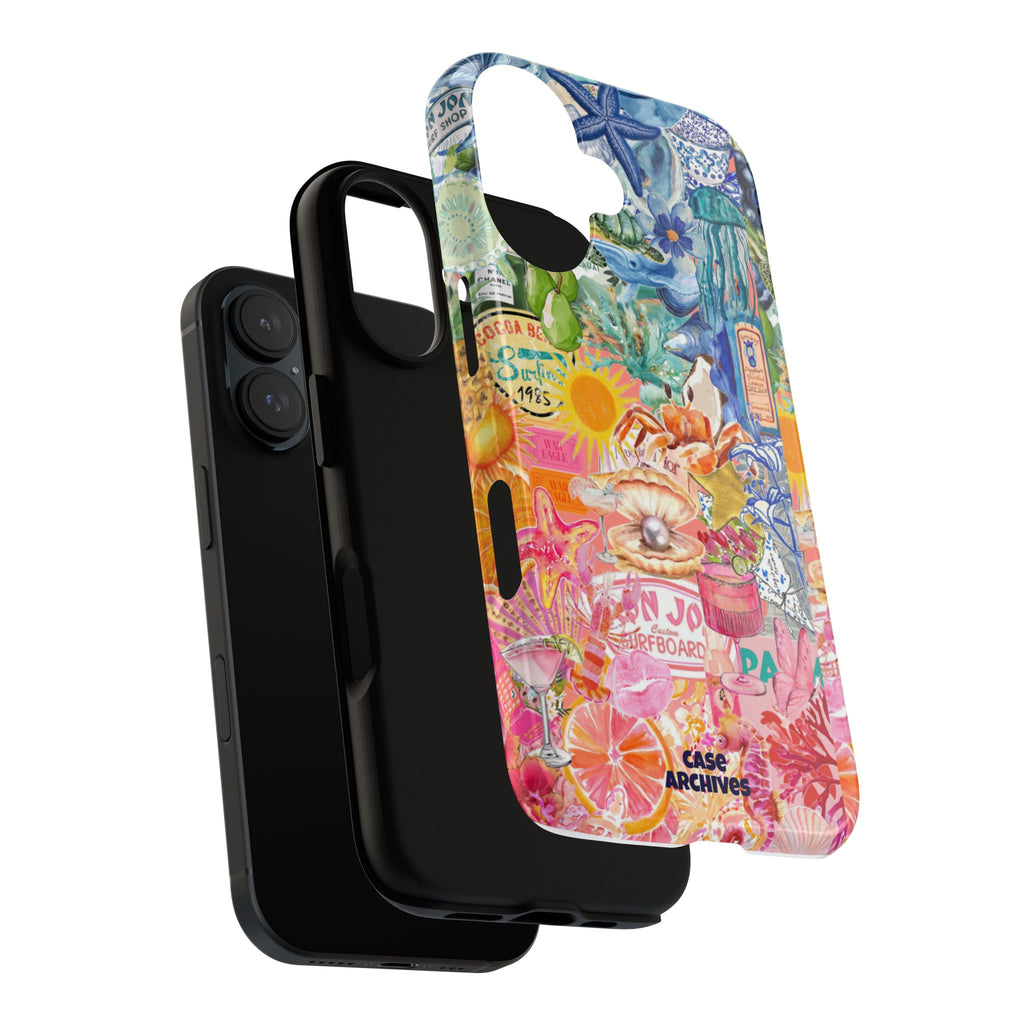 Colorful Collage Phone Case — Tropical Surf & Coastal Icons