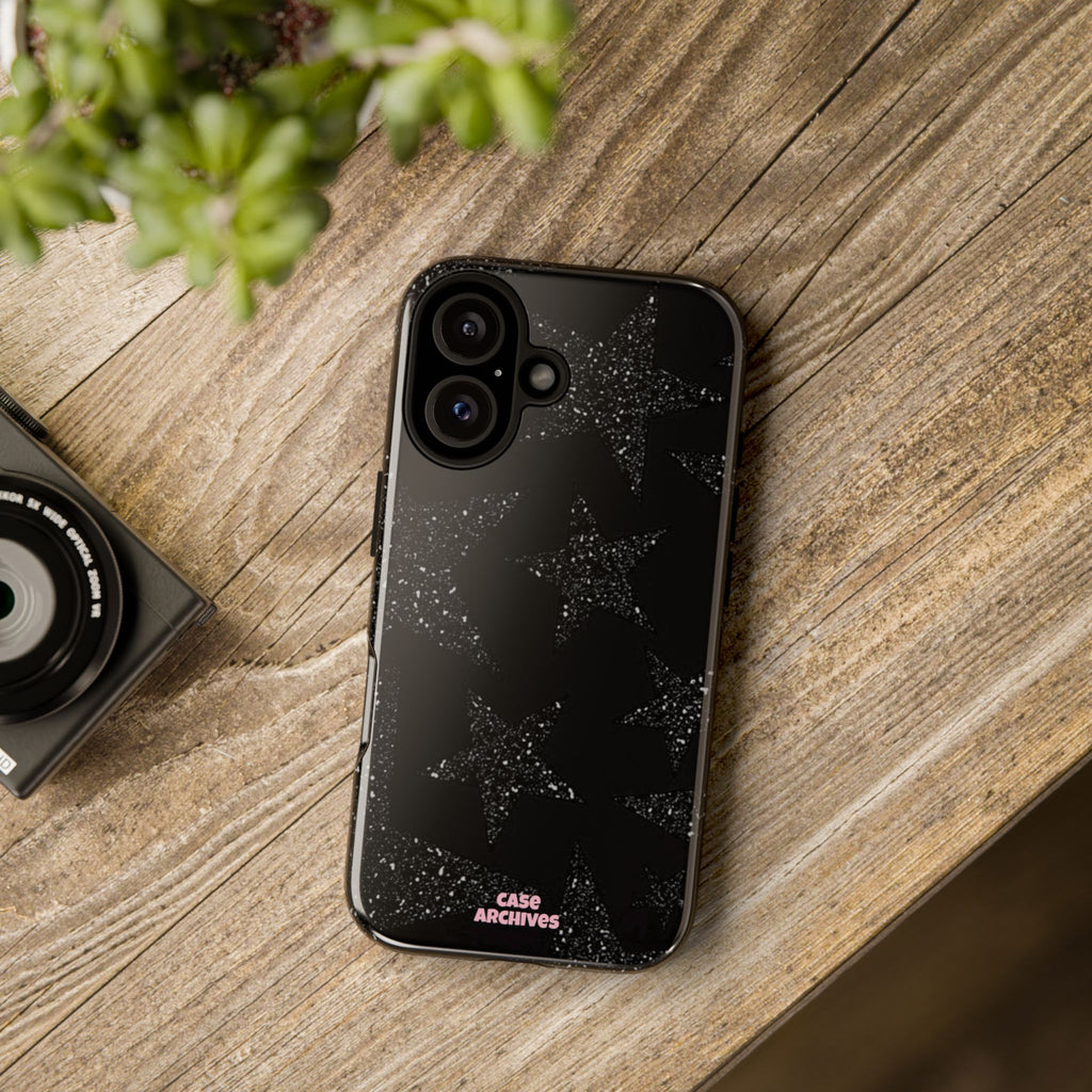 Glitter Star Tough Case — Black Sparkle Phone Protection