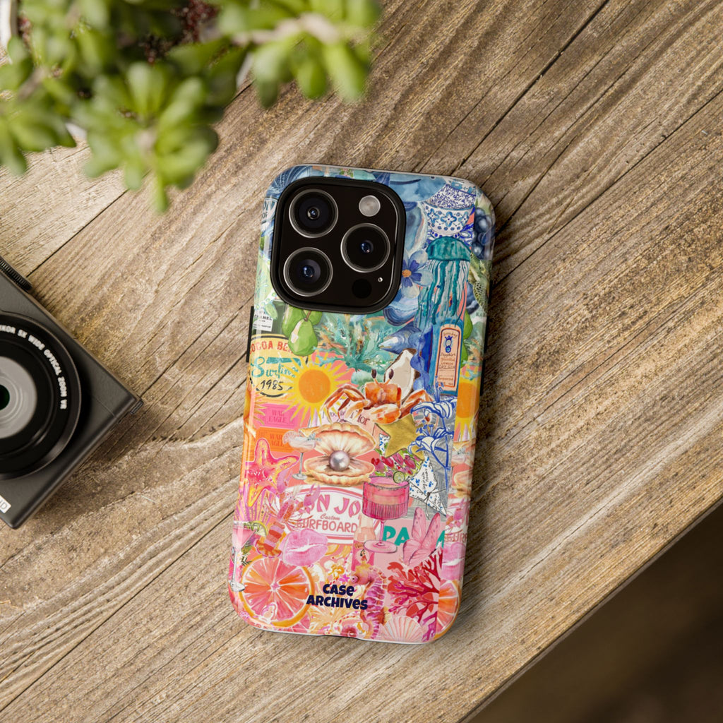 Colorful Collage Phone Case — Tropical Surf & Coastal Icons