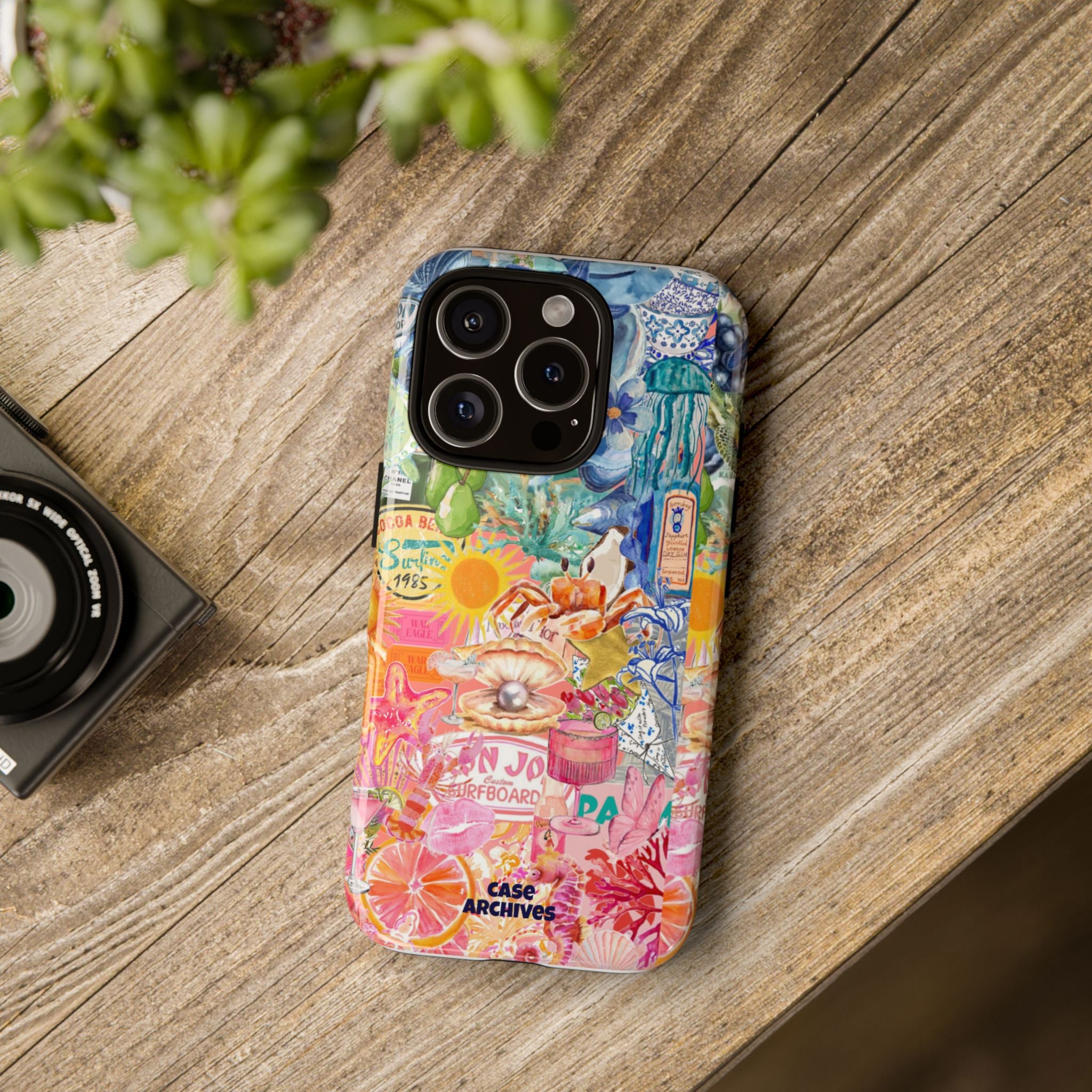 Colorful Collage Phone Case — Tropical Surf & Coastal Icons