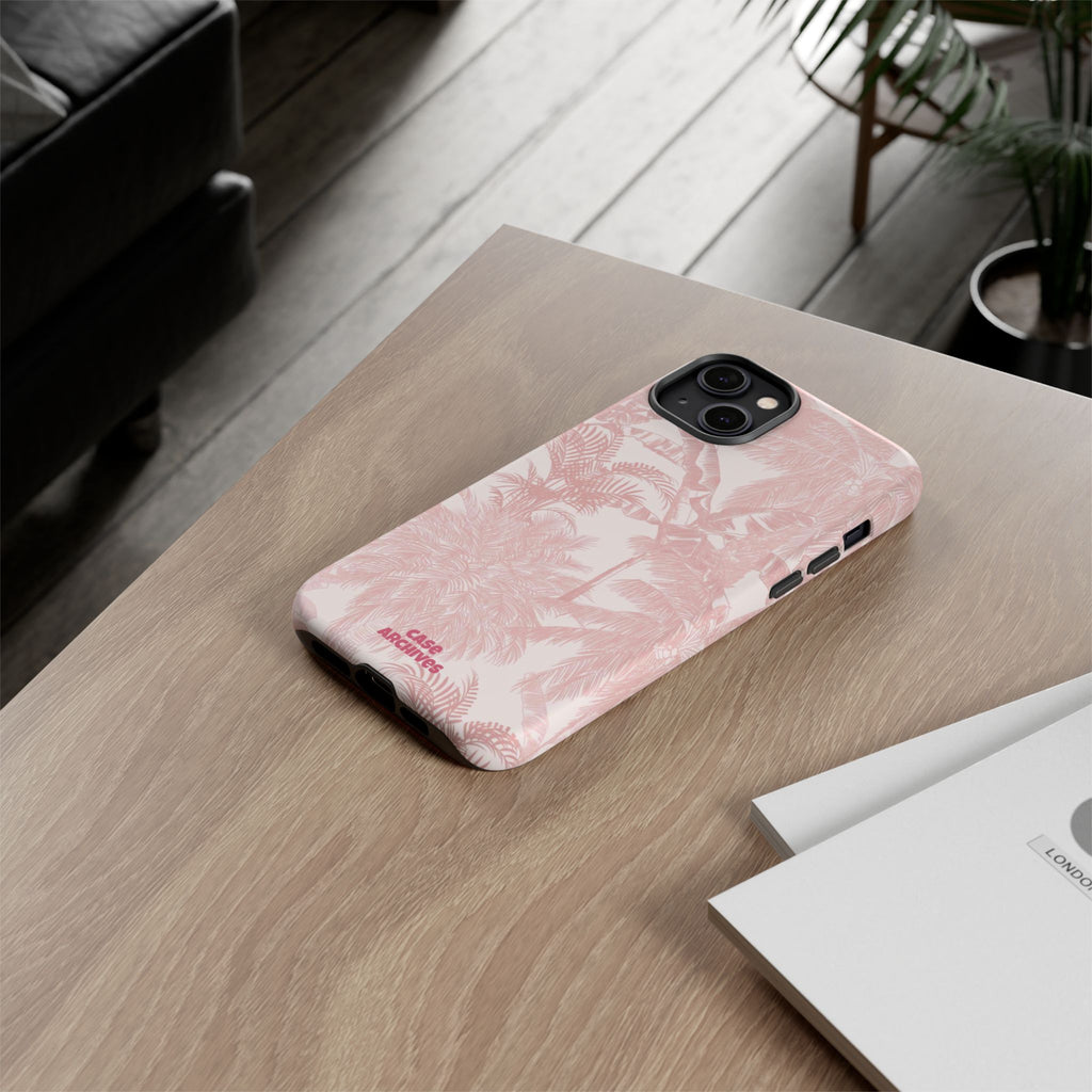 Pink Tropical Palm Tough Phone Case — Protective Floral iPhone Cover