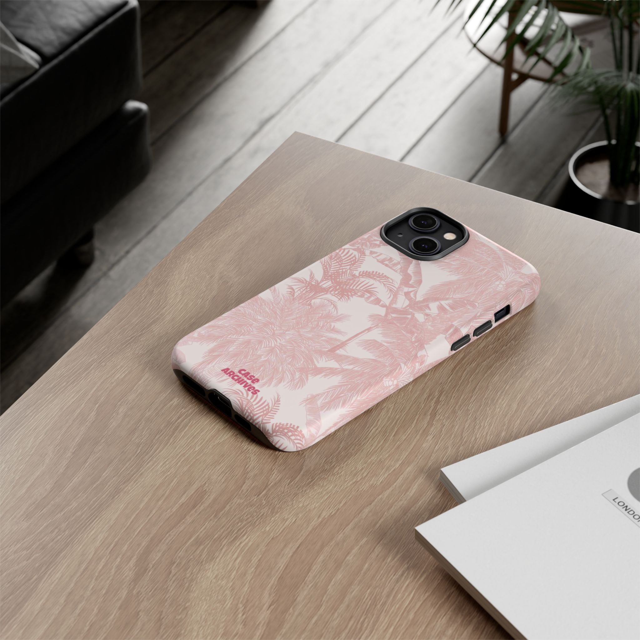 Pink Tropical Palm Tough Phone Case — Protective Floral iPhone Cover