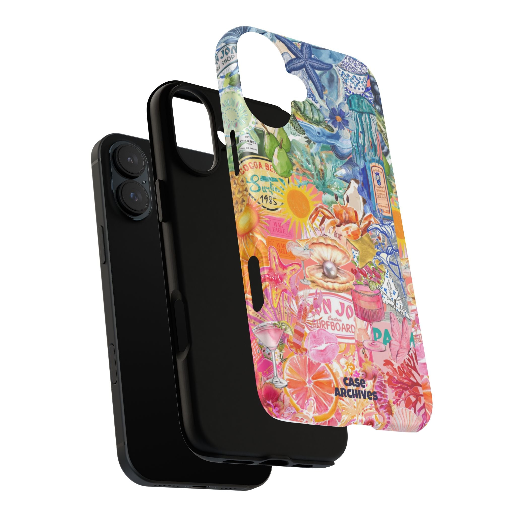 Colorful Collage Phone Case — Tropical Surf & Coastal Icons
