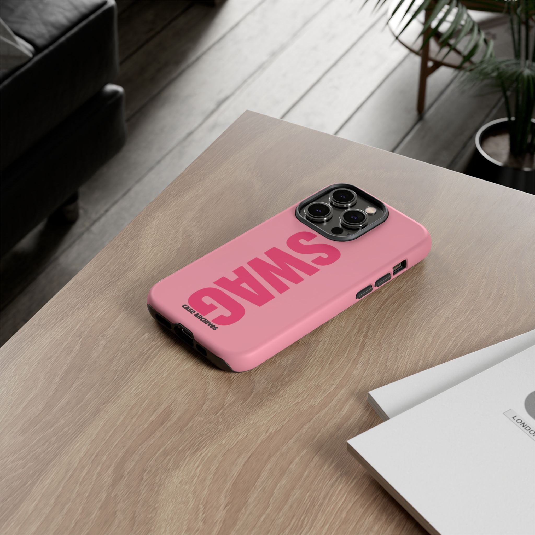 SWAG phone case | Pink protective tough case, bold vertical text