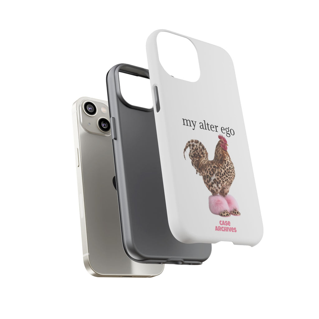Chicken with style  'My Alter Ego' Tough Phone Case — Funny Leopard Print Rooster on Pink Slippers