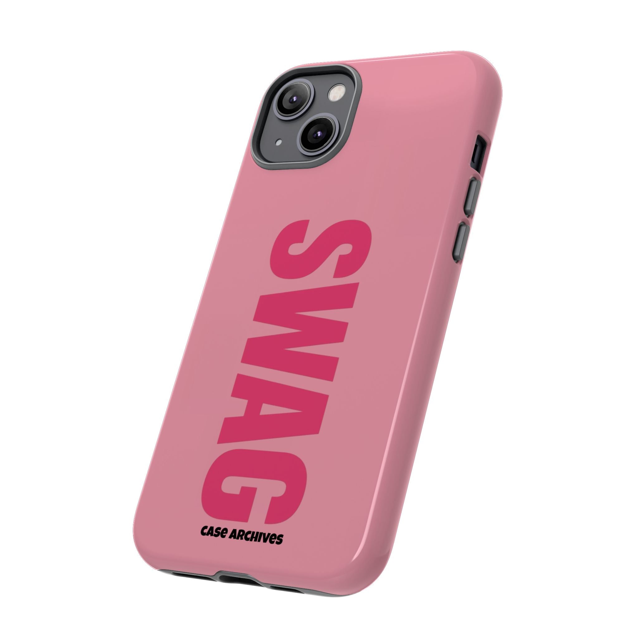 SWAG phone case | Pink protective tough case, bold vertical text