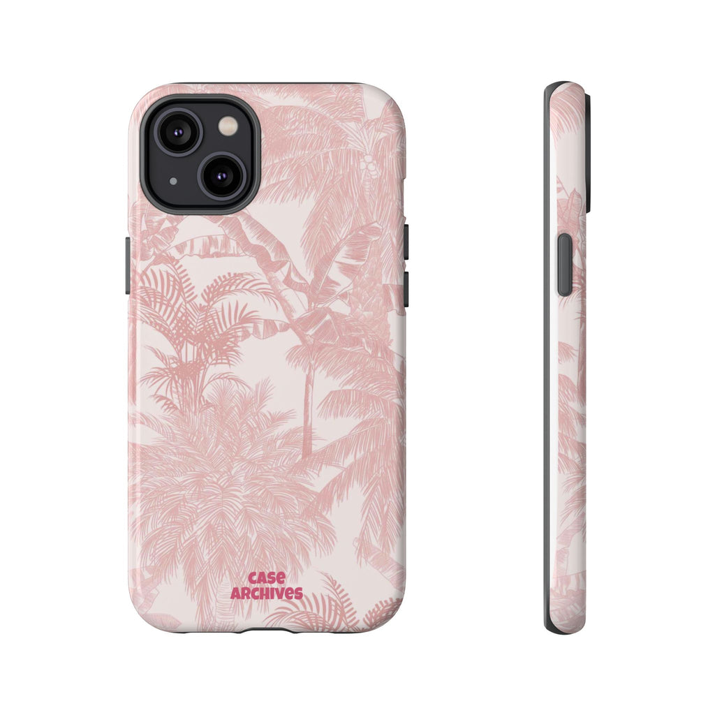 Pink Tropical Palm Tough Phone Case — Protective Floral iPhone Cover