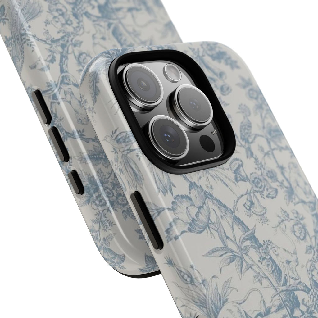Toile Floral Tough Phone Case — Blue Vintage Botanical iPhone Protection