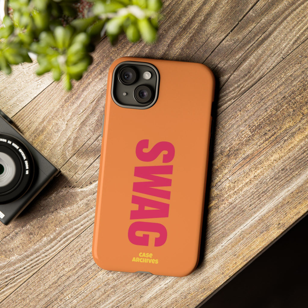 SWAG vertical text Tough Case | orange phone case, bold typography