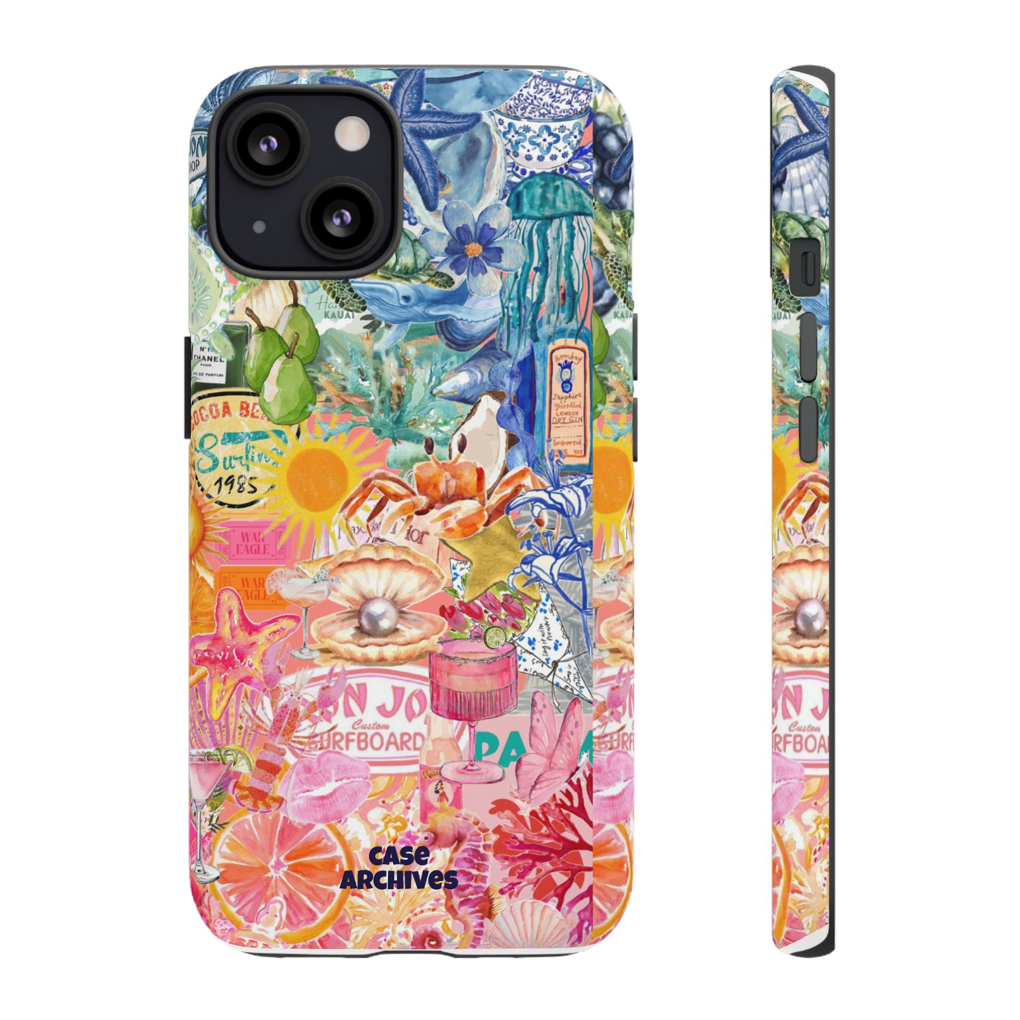 Colorful Collage Phone Case — Tropical Surf & Coastal Icons