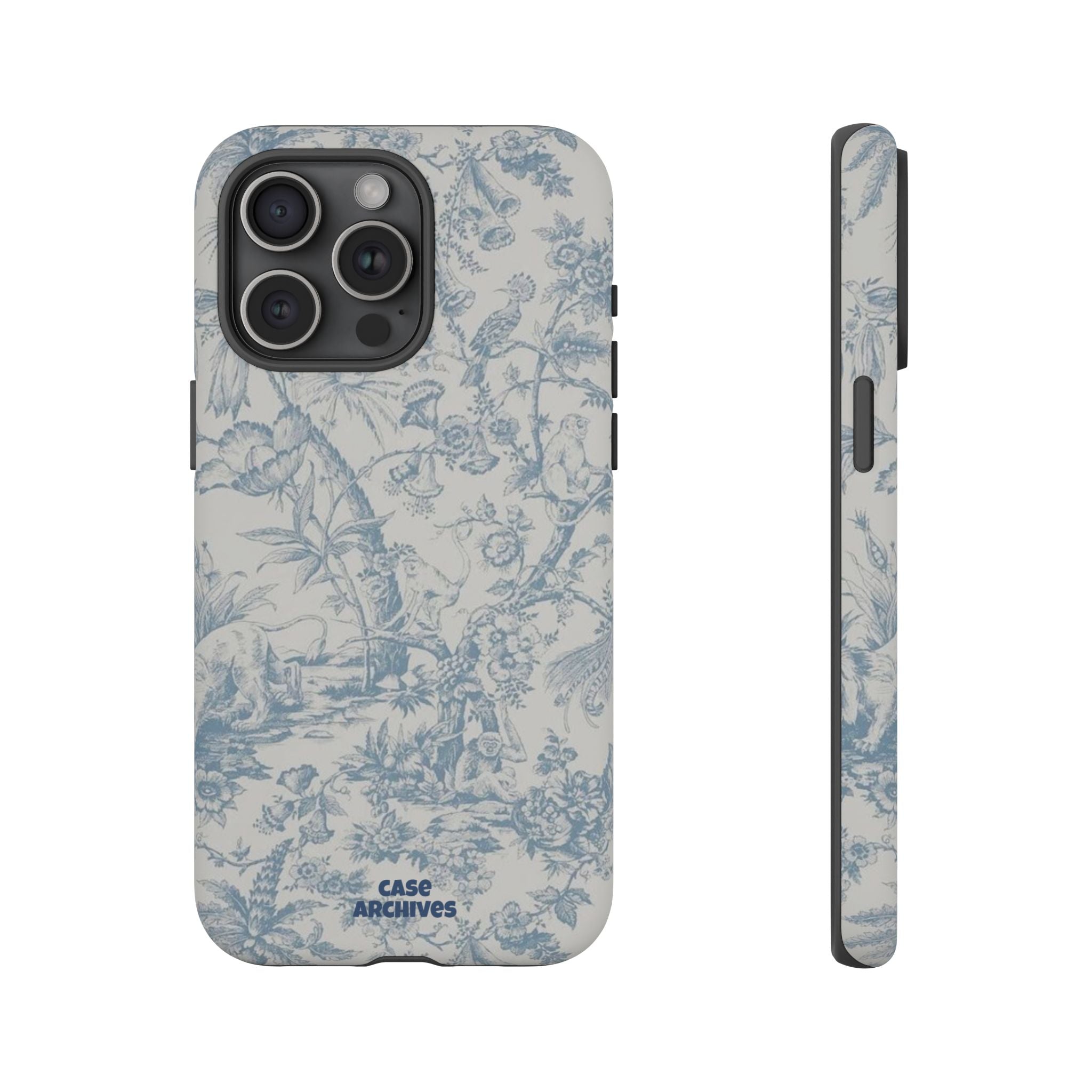 Toile Floral Tough Phone Case — Blue Vintage Botanical iPhone Protection