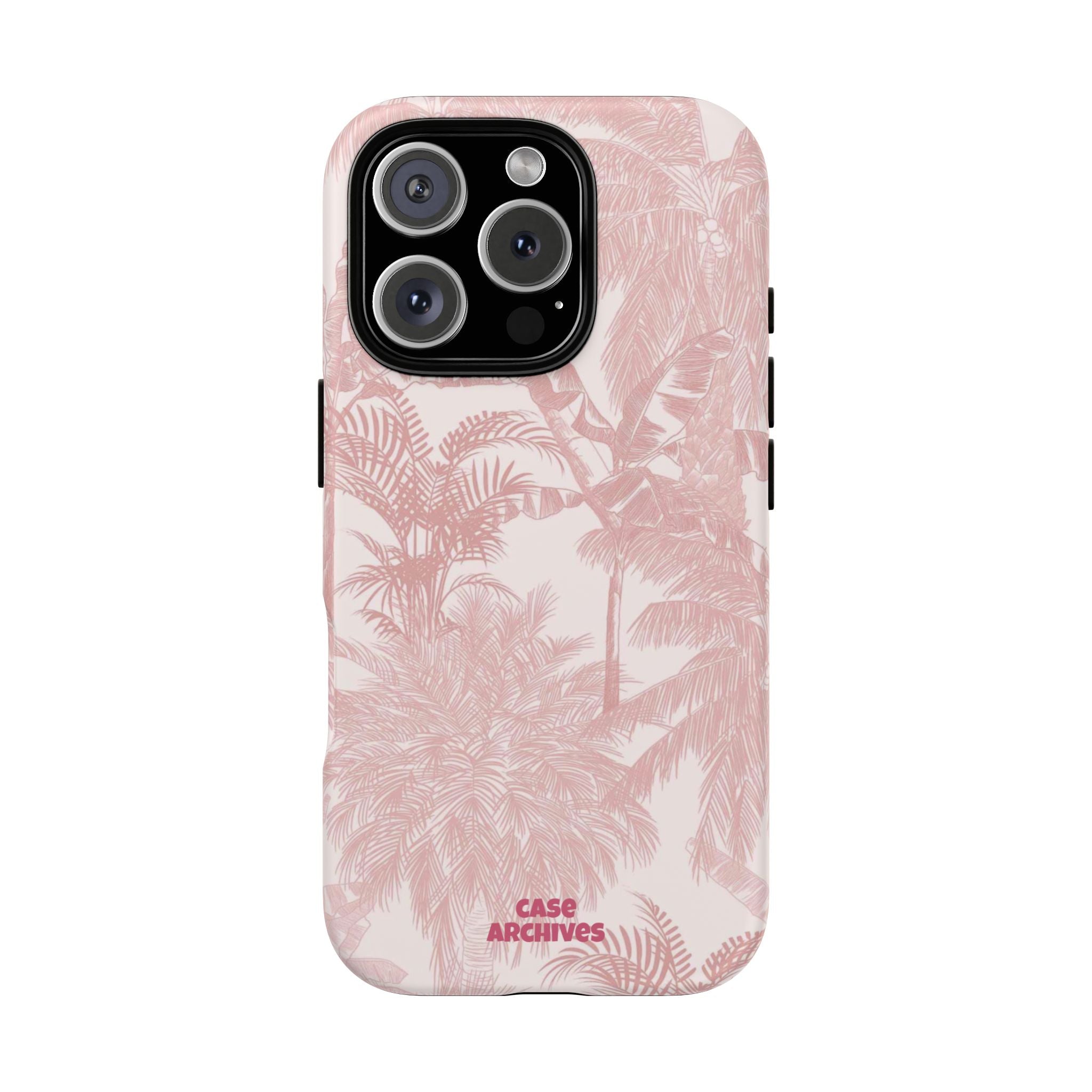 Pink Tropical Palm Tough Phone Case — Protective Floral iPhone Cover