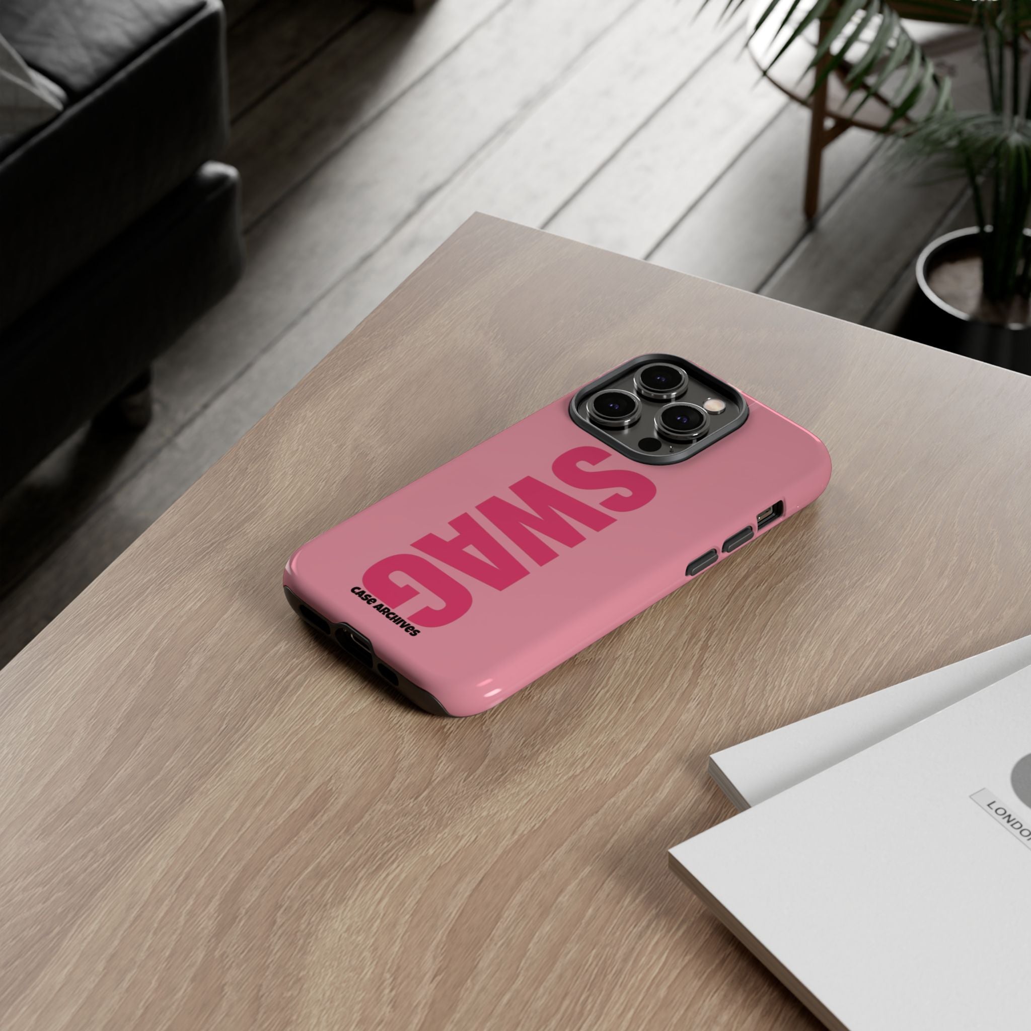 SWAG phone case | Pink protective tough case, bold vertical text