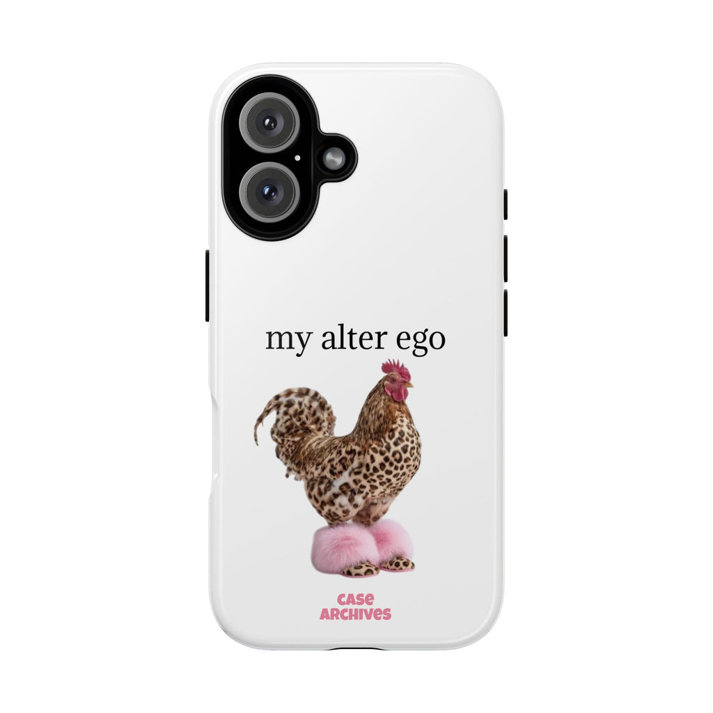 Chicken with style  'My Alter Ego' Tough Phone Case — Funny Leopard Print Rooster on Pink Slippers
